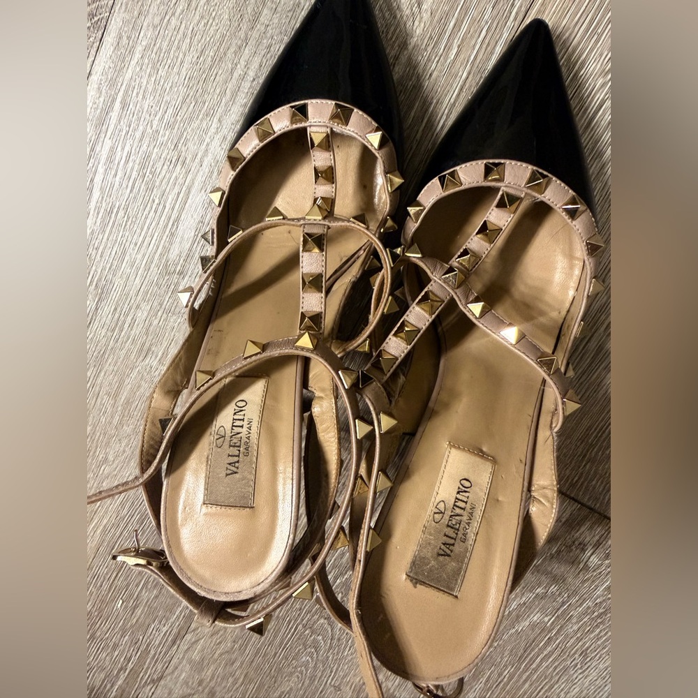 SOLD Valentino Black and Tan Studded Heels